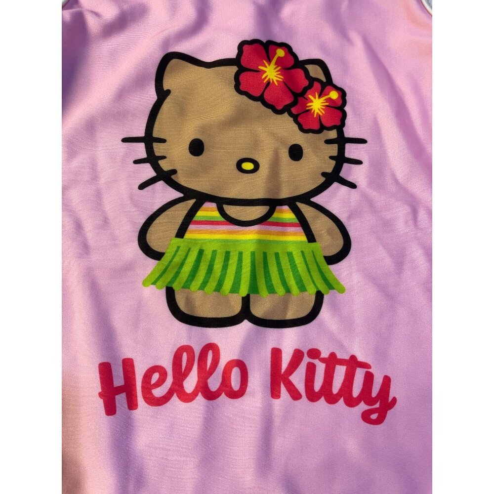 Hello Kitty Pink Girls 7/8 One-Piece Swimsuit With Hawaiian Design - Picture 3 of 11